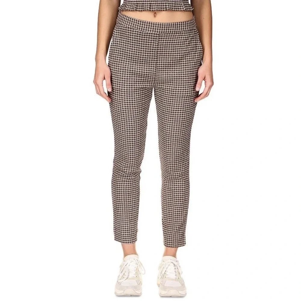 ANTHROPOLOGIE Sanctuary New Pants XL Women's Westside Check Chocolate Crop Brown - Picture 4 of 13